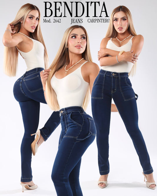 2642 BENDITA PANTALÓN DE MEZCLILLA, UN SOLO BOTÓN, CON BOLSAS
