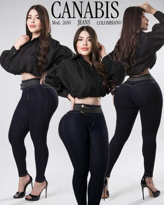 2650 CANABIS PANTALÓN DE MEZCLILLA OBSCURA, CORTE COLOMBIANO