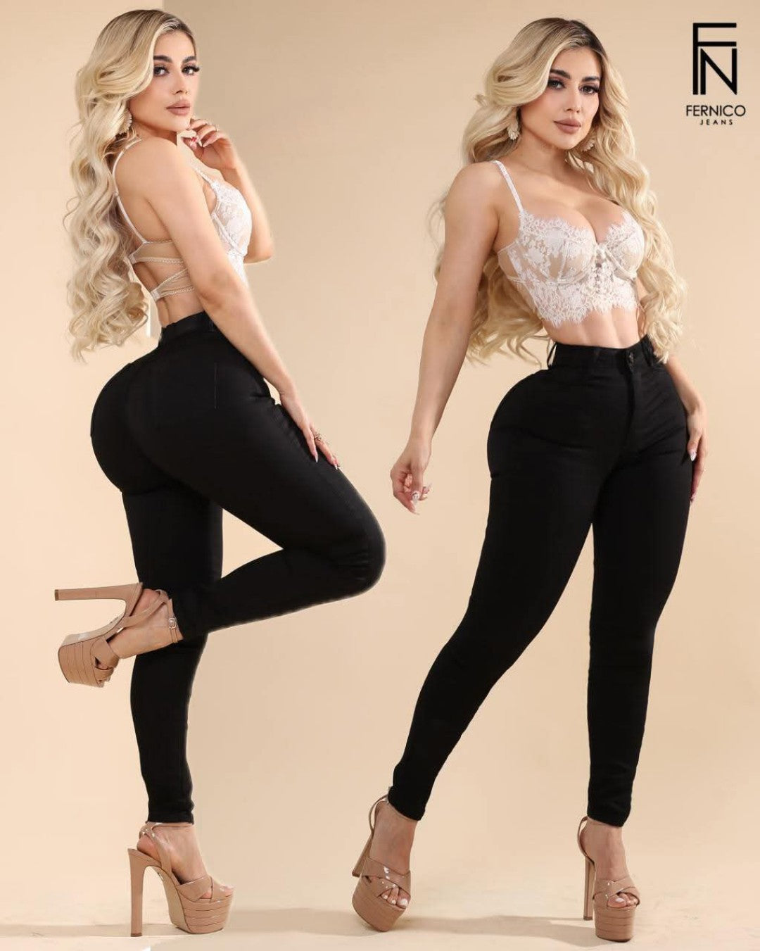 PANTALÓN FERNICO DE MEZCLILLA NEGRA, CON UN SOLO BOTÓN Y CON BOLSAS, LEVANTA POMPIS